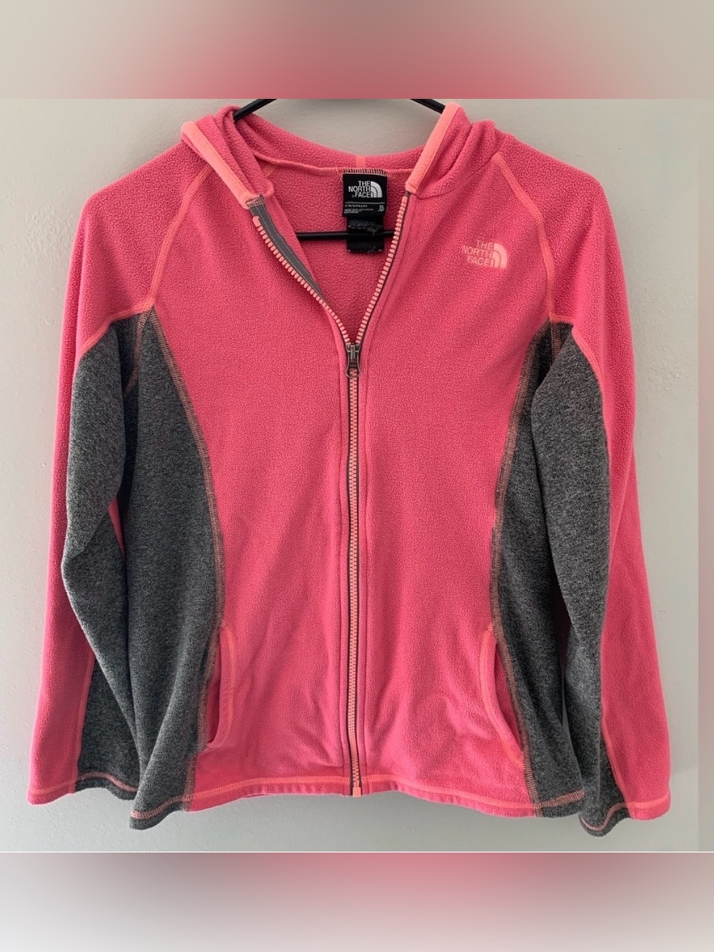The North Face Pink Gray Fleece Full Zip Hoodie Jacket Girls Size XL (18)